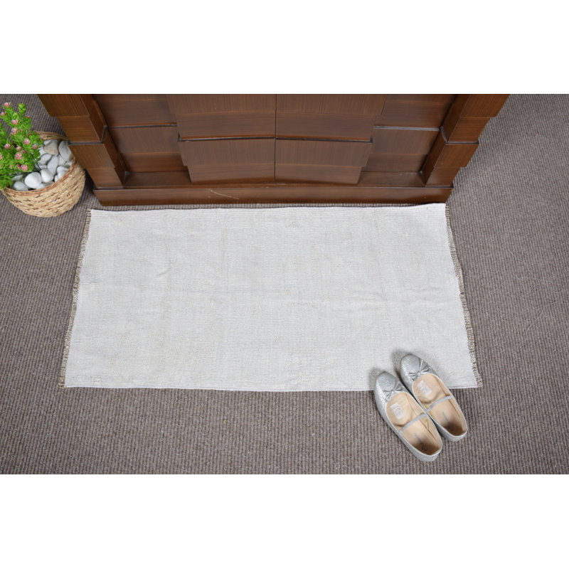 Handwoven Vintage Turkish Door Mat in Neutral Cream with Elegant Rustic Design for Entryway