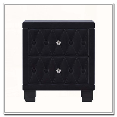 Velvet Nightstand with 2 Drawers and Crystal Handles