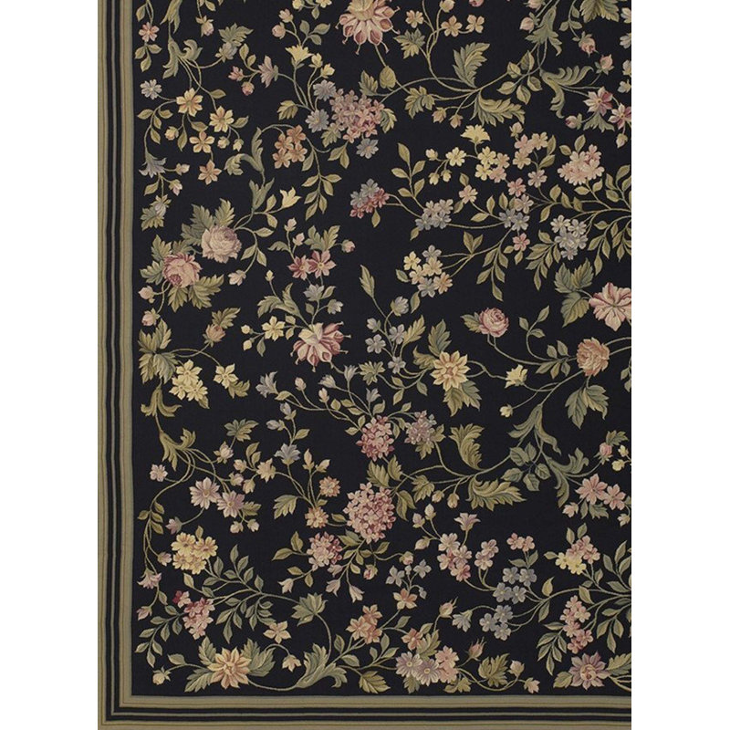 Needlepoint Azm Wool Floral Area Rug, Rectangle 10'4" x 14'1"