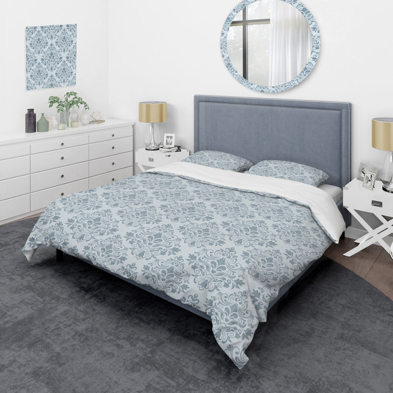Damas gris - ensemble de housse de couette abstrait - microfibre de polyester