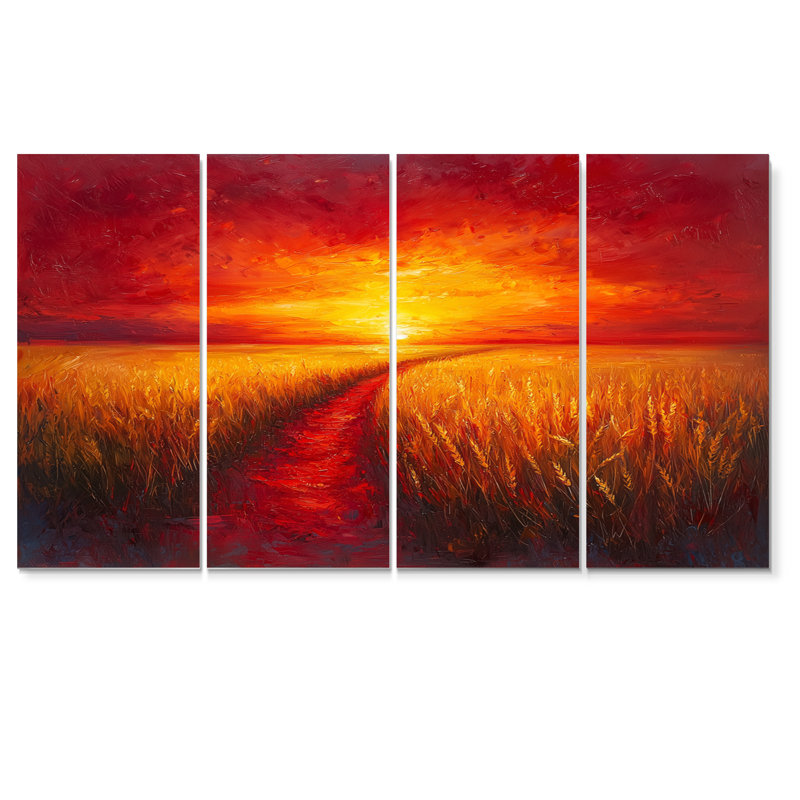 Coucher de soleil sur le champ de blé IV - campagne, décoration murale - art mural campagne, 4, H 28 po x l 48 po