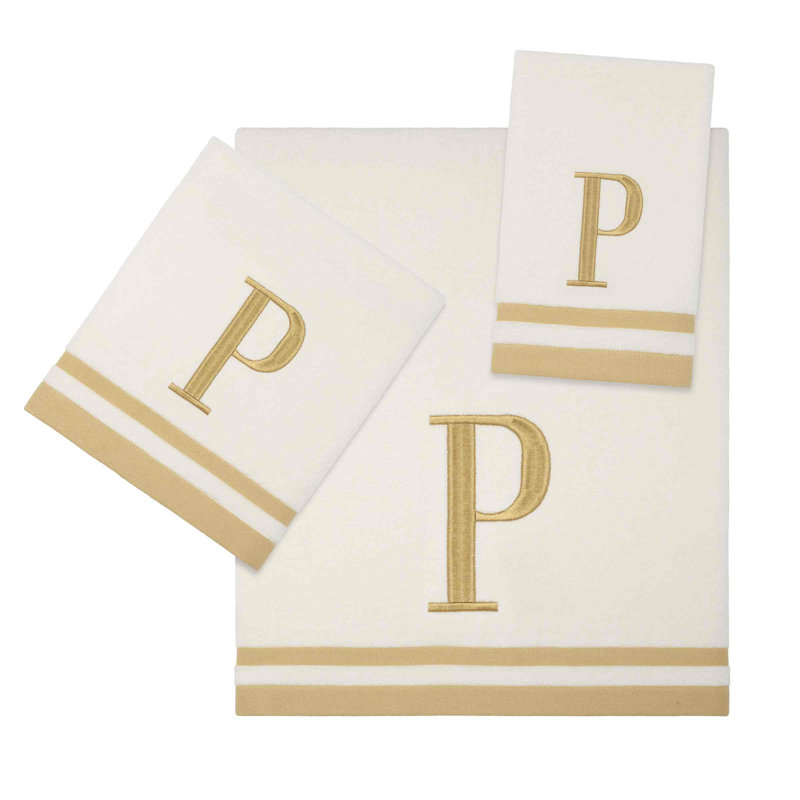 GRY/IVR Monogram Towel Set, 3 Piece Towel Set, Ivory