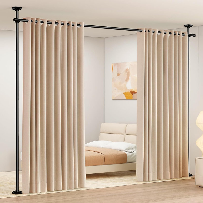 Satin Adjustable Curtain Pole Set, Black