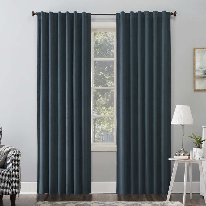Teal Velvet Blackout Back Tab Curtain Panel, 50" x 84"
