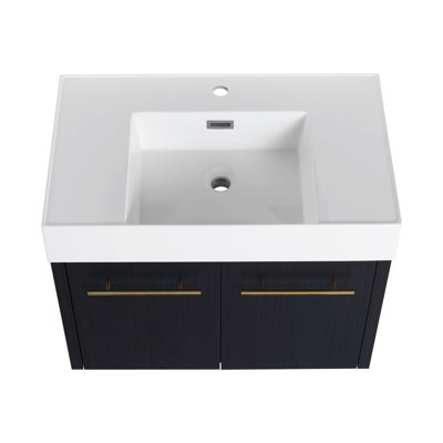 30 Inch Wall-Mounted Bathroom Vanity with Sink, Thick Edged Resin Basin