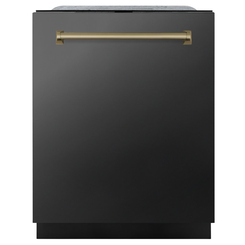 ZLINE Autograph Edition 24 in. Monument Series Top Touch Control Tall Tub Dishwasher in Black Stainless Steel W/ Champagne Bronze Handle, 45dBa (DWMTZ-BS-24-CB)