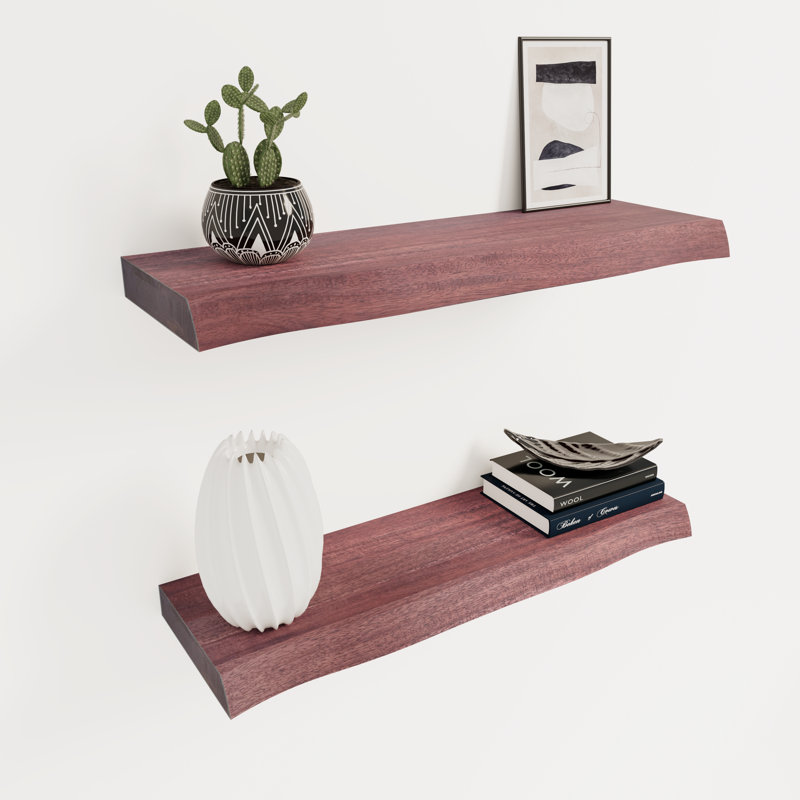 Ensemble de 2 tablettes flottantes en bois massif d'acacia pour bordure de cuisine, cuisine, salle de bain, espace de travail, cerise