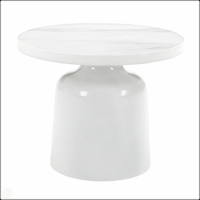 Table de bout en marbre et blanc à finition brillante Zaid, parfaite pour un décor moderne et polyvalent.