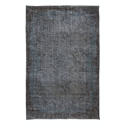 Tapis turc contemporain fait à la main de 6 x 9,4 pi en gris pur, brun et gris bleuté