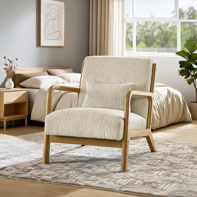Fauteuil rembourré à assise simple de style scandinave en velours côtelé beige, Beige