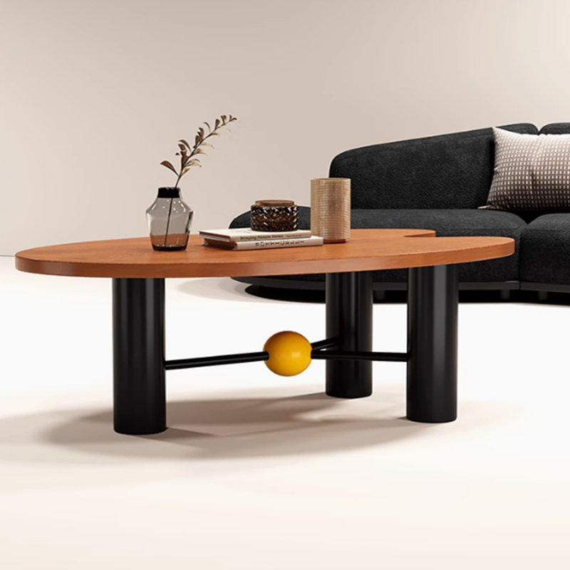 Creative design sense solid wood coffee table, Brown/Black, 16.92" H x 47.24" W x 25.59" D