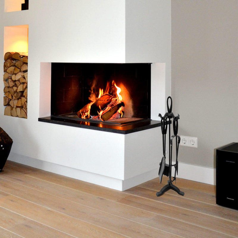 Leonie Steel Fireplace Tool Set, 64cm H x 15cm W x 16cm D, Matte Black