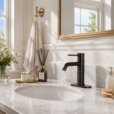 Single Handle Single Hole Bathroom Sink Faucet with Pop-Up Drain and Deck Plate