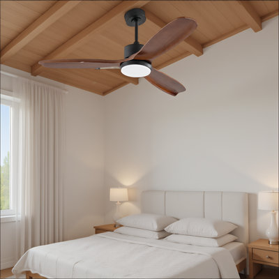 36"/42"/52"Wood Ceiling Fan with Light & Remote, Quiet DC Motor, 3 Blade for Patio Living Room Bedroom Office Indoor Outdoor