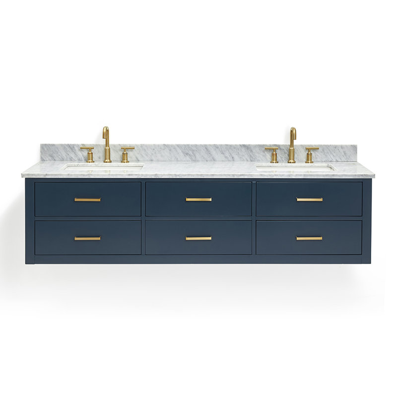 73'' W Double Vanity, Midnight Blue, Satin Brass