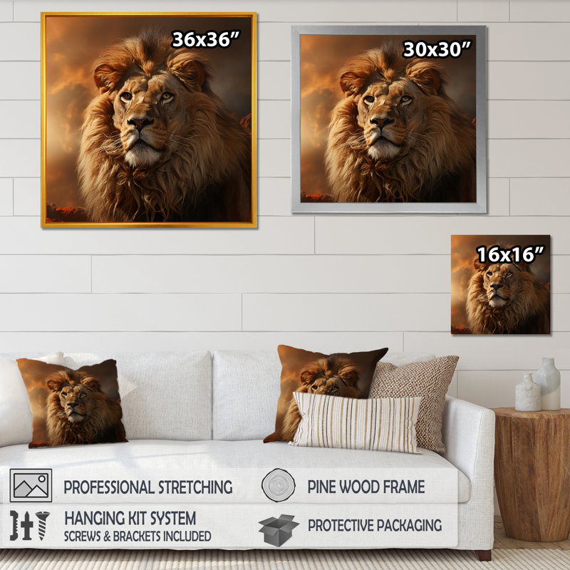 Royal Lion Portrait II - décoration murale animal lion, Cadre photo argenté, H 30 po x l 30 po x P 1,5 po