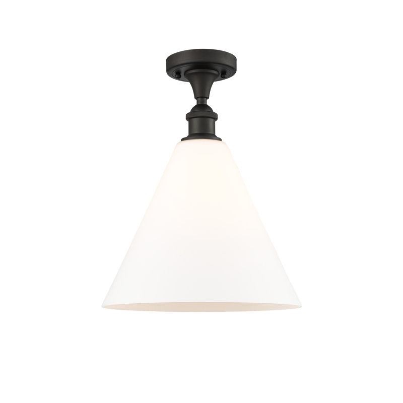Plafonnier semi-encastré 1 lumière Anastasiea, Blanc mat, H 14,75 po x l 12 po x P 12 po, Bronze huilé
