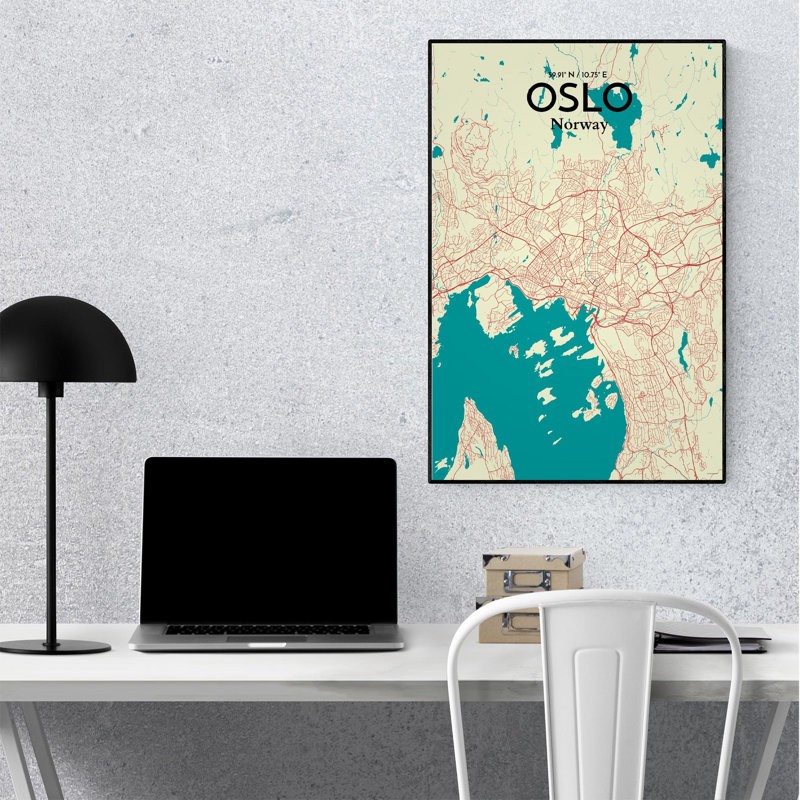 Oslo, carte de la ville, impression, Vert / beige, H 36 po x l 24 po