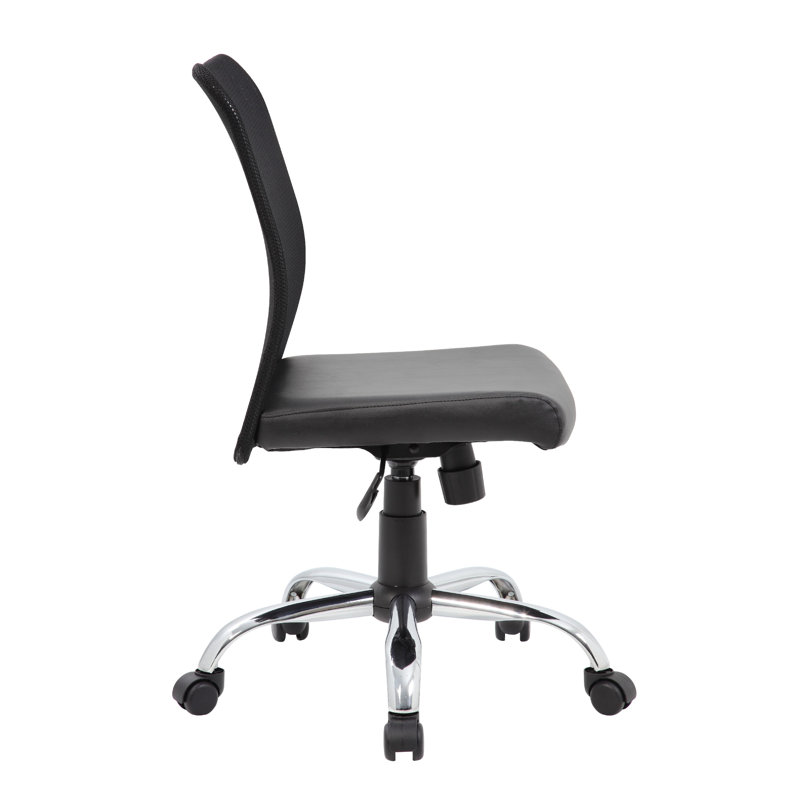 Chaise de travail Lene, filet noir et vinyle Caressoft, chrome, tension d'inclinaison