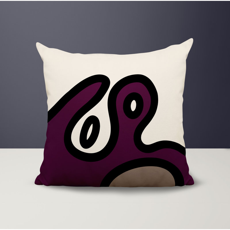 Oreiller carré réversible intérieur / extérieur Peller, H 15 po x l 15 po, Mauve / noir / blanc cassé abstrait