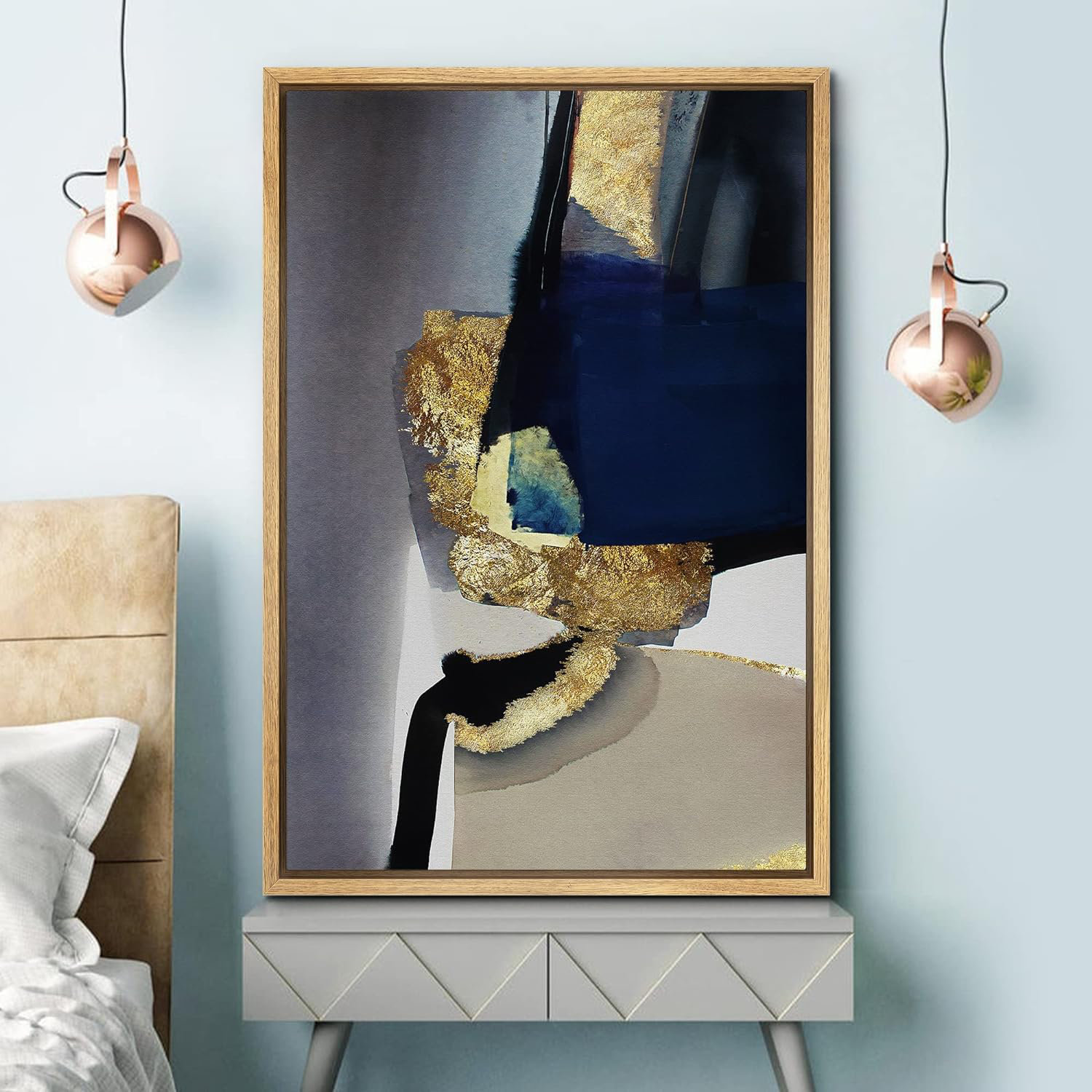 IDEA4WALL Mid Century Shape Gold Foil And Blue Watercolor Rectangle ...