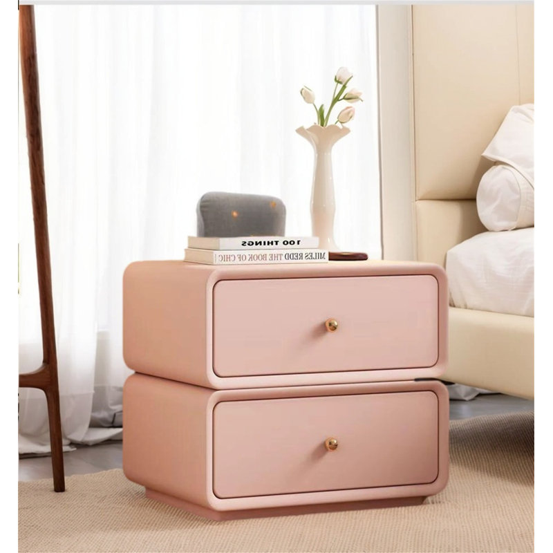 360° Rotating Nightstand With 2 Drawers - Modern Leather Top Bedside Table With Solid Wood Frame, Multi-Functional Storage End Table For Bedroom Or Entryway