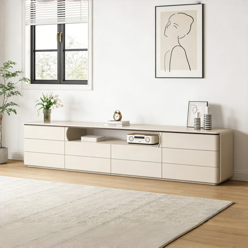 Meuble télé moderne, minimaliste et luxueux, Blanc cassé / blanc