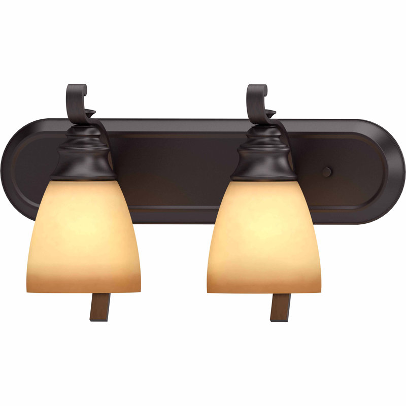 Rainier 2-Light Indoor Foundry Bronze Bath or Vanity Wall Mount with Sandstone Glass Bell Shades