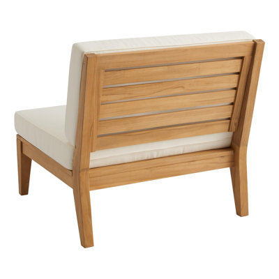Chaise d'extérieur en bois de teck massif avec coussins Irma