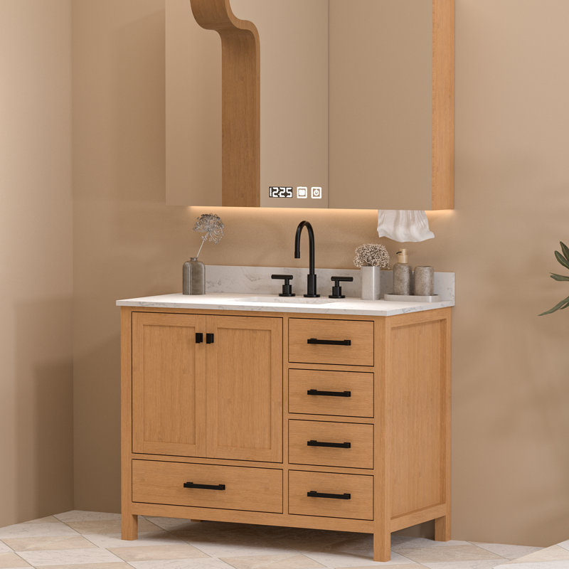 Ensemble de meuble-lavabo simple 42 po avec plateau en pierre reconstituée sans miroir 42 po, 1, 42