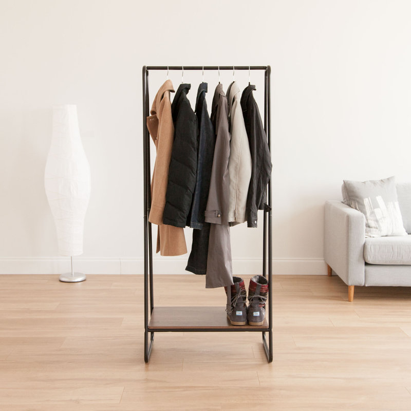 IRIS Metal garment rack with wood shelf, Black/Dark Brown