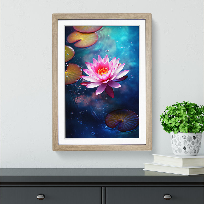 Water Lily Tachisme Art - Framed Print, 46cm H x 34cm W, Oak Framed