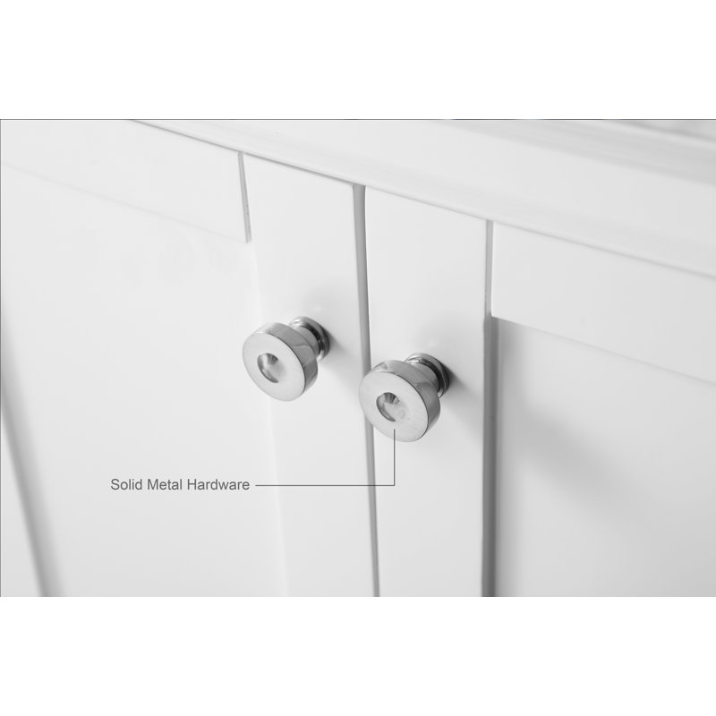 Audrey 84'' Free Standing Double Bathroom Vanity with Calacatta Quartz Top, White, Brushed Nickel