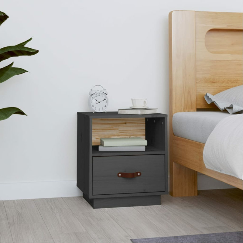 Union Rustic Bedside Cabinets 2 Pcs 40X34x45 Cm Solid Wood Pine, Grey, 1