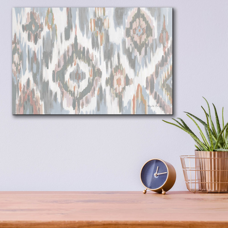  «Ikat Jewel 1 Blush Gray» par Farida Zaman, art mural en verre acrylique, 16 po x 12 po