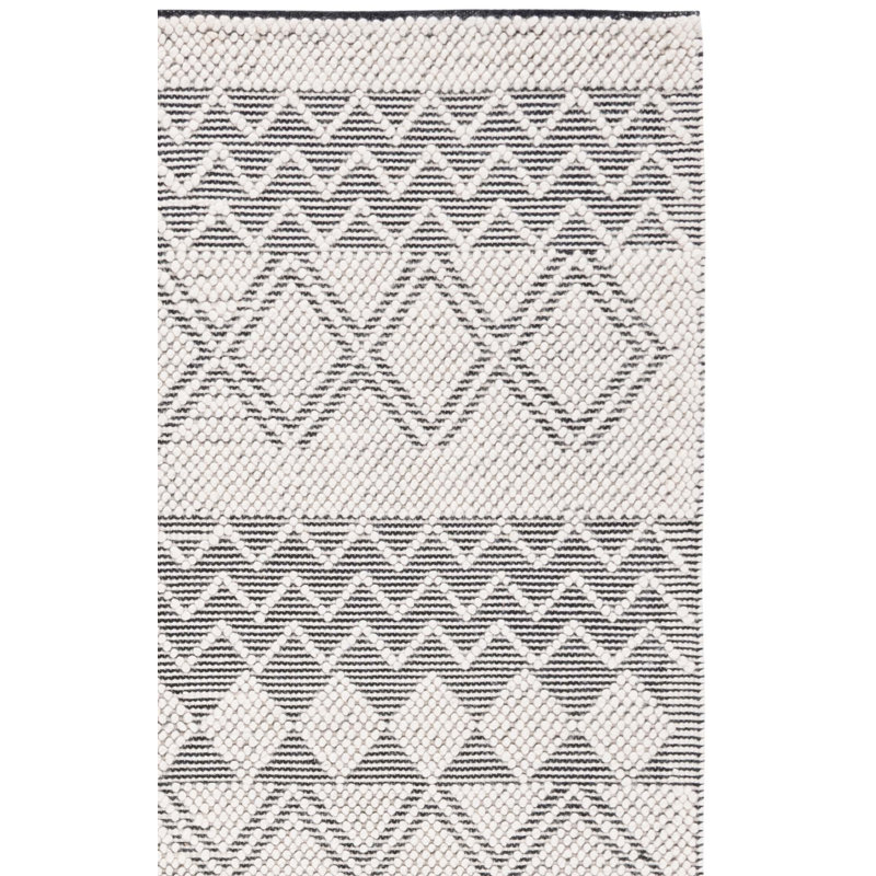 Caesare Hand Tufted Wool/Cotton Geometric Rug in Black/Ivory, Rectangle 4' x 6'