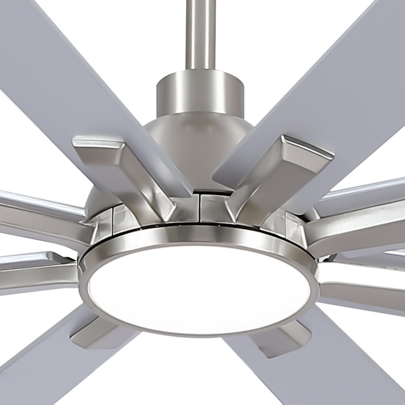 Farmhouse 8 Blade Indoor Windmill Ceiling Fan With LED Lights, Remote Control And Quiet DC Motor, 62" Wide, Silver