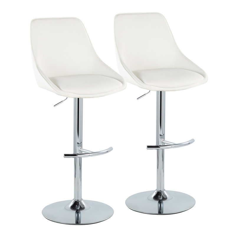 Diana Adjustable Barstool With Rounded T Footrest - Set Of 2, White Seat/Chrome Frame