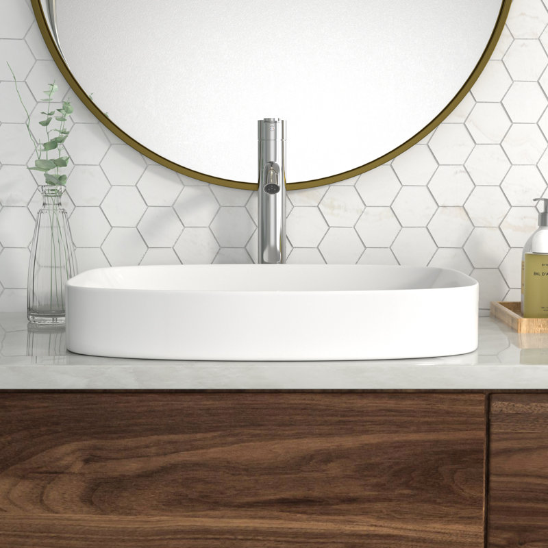 20"L x 15"W Rectangular Bathroom Sink Ceramic Semi-Recessed Above Counter Bathroom Sink