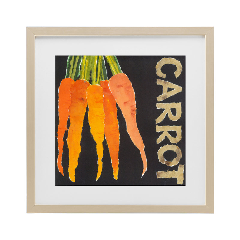 Carotte, légume-racine, reproduction encadrée sous verre, conception de Nancy Overton, H 13 po x l 13 po