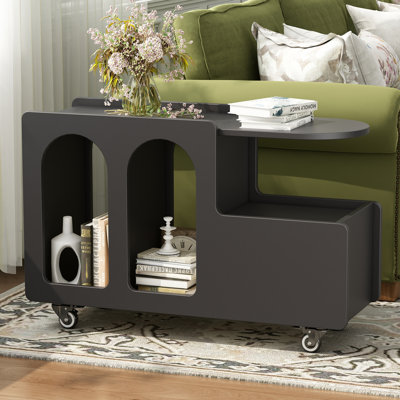 Mobile End Table With Lockable Wheels, Cream Style Side Table With Storage Drawer, 11.8Inch Narrow Nightstand With Multi-Layer Storage