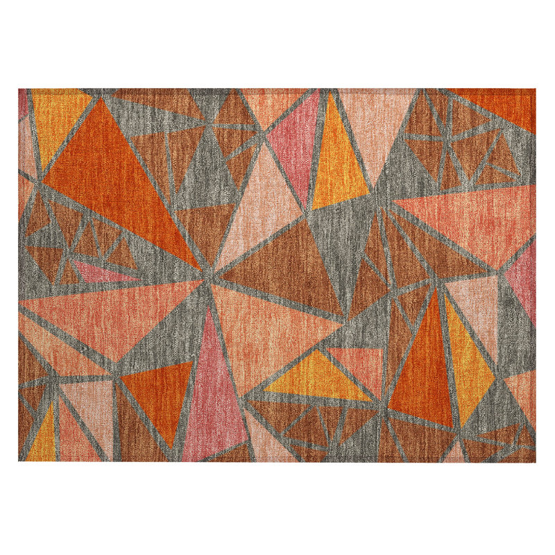 Rust Geometric Flat Woven Washable Synthetic Rug 1'8" x 2'6"