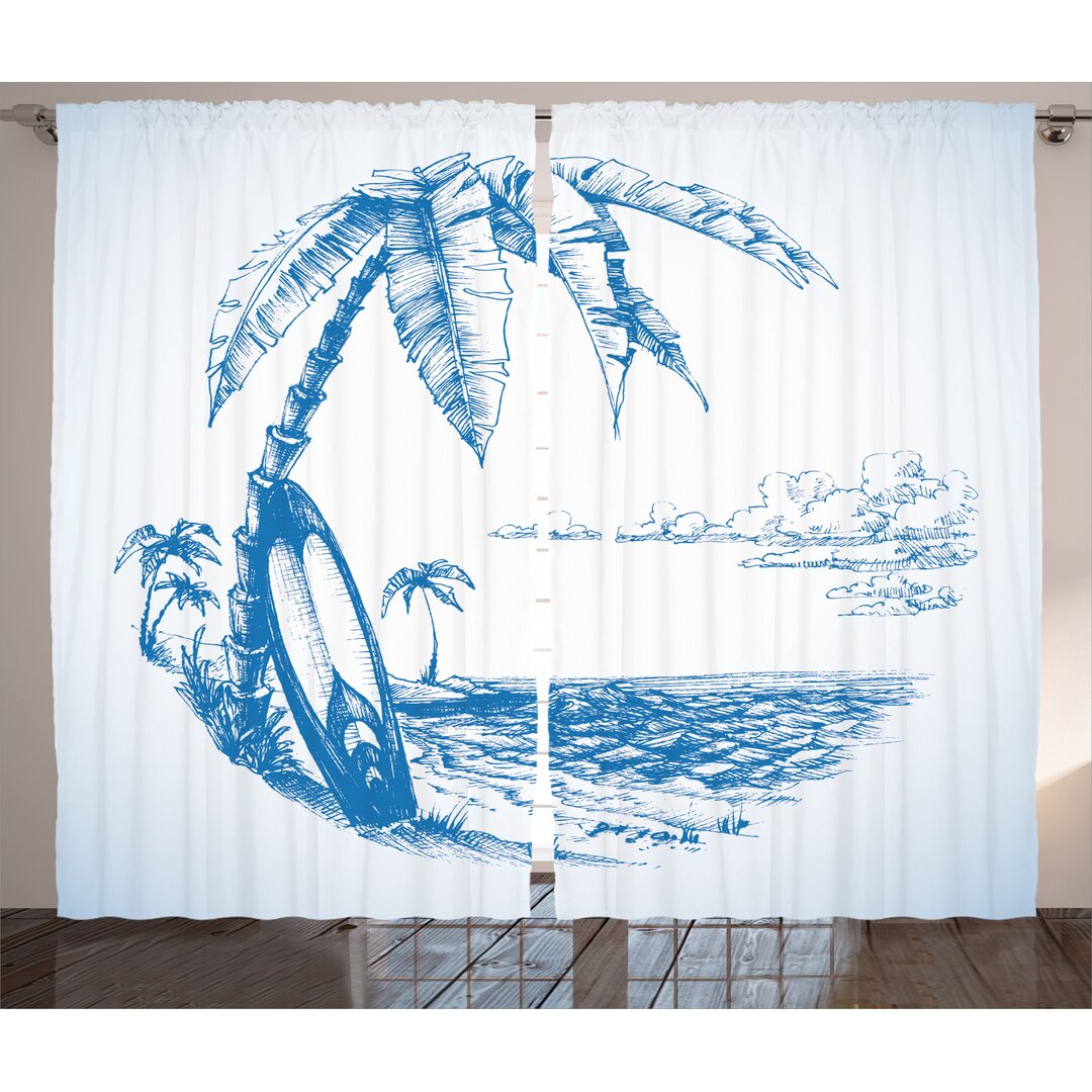 Rustikaler Vorhang, Surf Hawaii-Strand, Blau Weiss, Blau Weiss