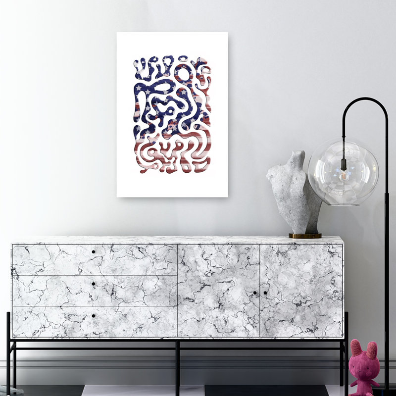 Fluid American Flag Abstract Modern Organic Landscape Nature Wall Art Print 1 Piece Wrapped Canvas Wall Art
