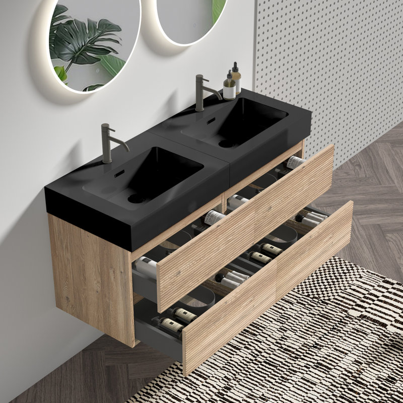 Single Bathroom Vanity with @Solid + Manufactured Top, 48", Noir