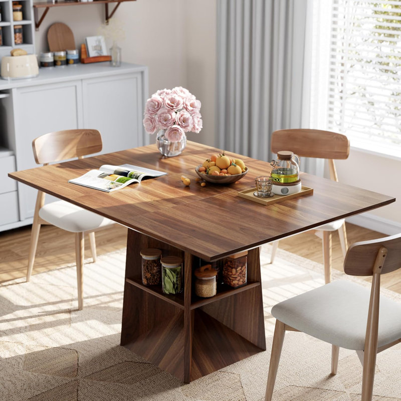 40"-54" Extendable Dining Table For 4/6/8, Modern Kitchen Table With Storage Shelf & Foot Support, Farmhouse Wood Dining Table For Living Room, Kitchen, Home
