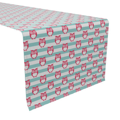 Table Runner, 100% Cotton, 16X72", Cartoon Owls In Stripes