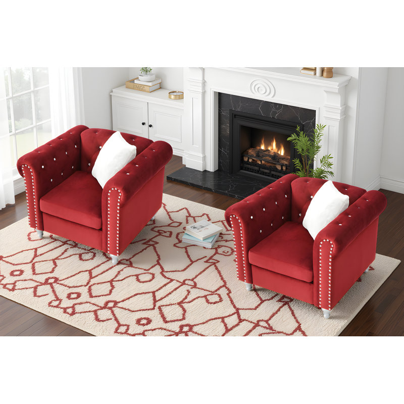 Ensemble de 2 chaises en velours Latonya, Bourgogne