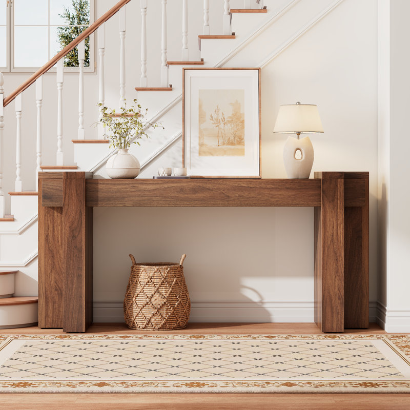 Modern Entryway Console Table, Geometric Minimalism Entrance Sofa Table, 70.9-Inch, for Entryway, Hallway, Living Room, Walnut
