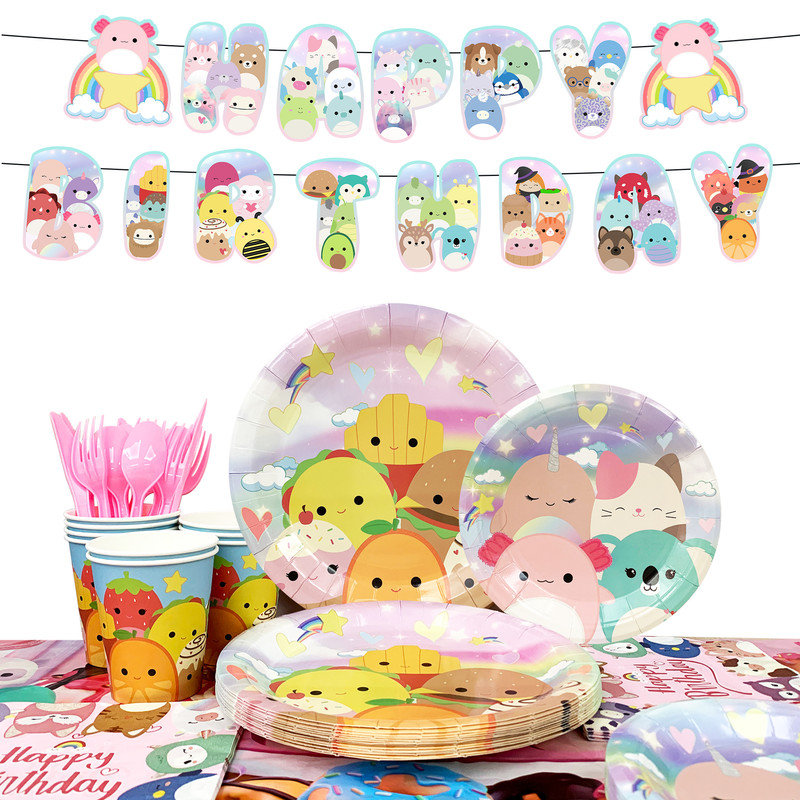 Ensemble de décorations de fête d'anniversaire pour enfants Squishmallow, 114 pièces 
